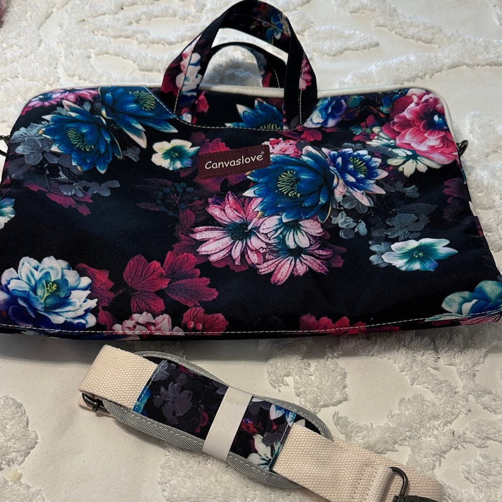 Bella Canvas Floral Laptop Bag - Black and Blue